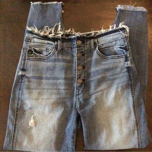 Kancan Button Fly Skinny with distressing jeans